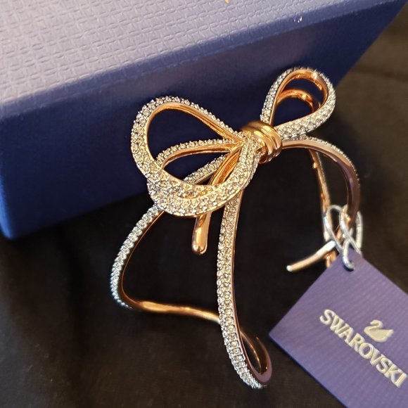 Swarovski -  Bow Cuff Bracelets with Swarovski Crystals / Rose Gold Plated - Picture 3 of 8